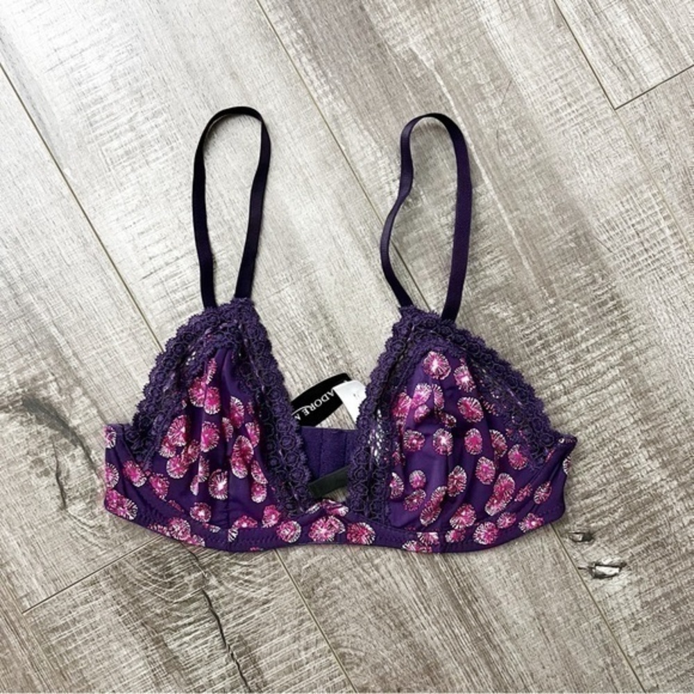 Adore Me Purple Printed Bra w/ Lace Detail Size 30C NWT